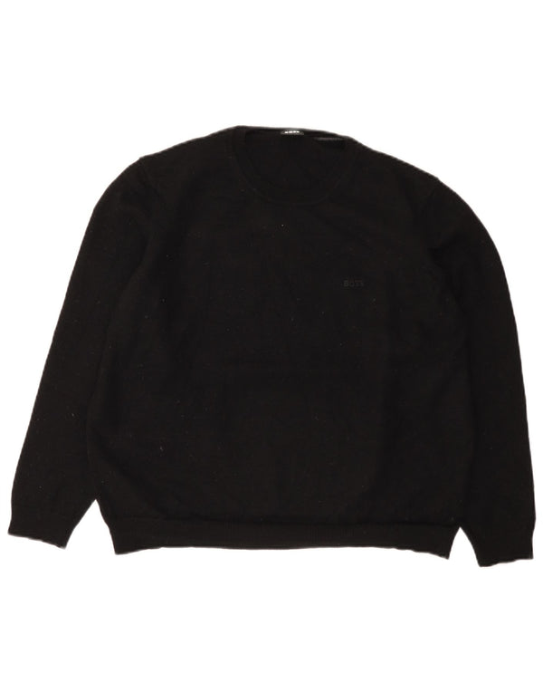 Hugo Boss Dame Crop Crew Neck Jumper Sweater UK 22 3XL Sort Uld