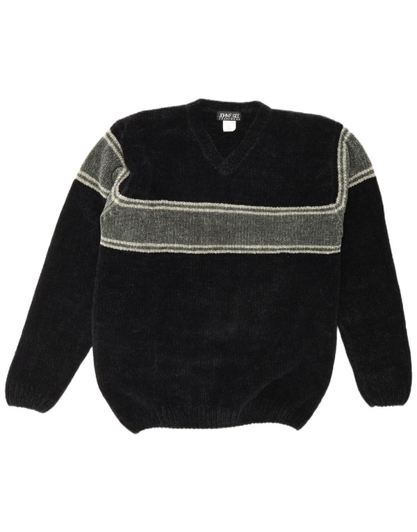 John F Gee Herre V-hals sweater UK 44/46 XL Sort Colourblock Akryl