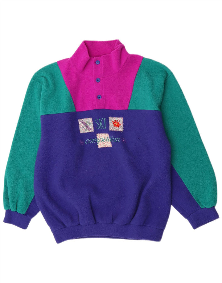 Vintage herre grafisk fleece jumper stor flerfarvet farveblok