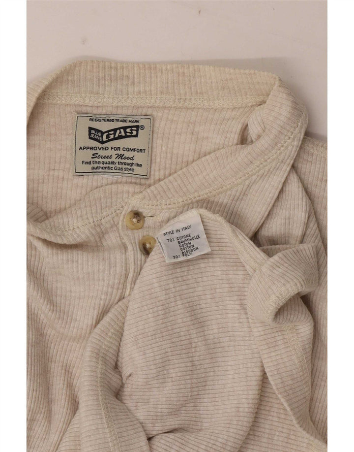 Gas Herre Top Langærmet Lille Beige Flecked Bomuld