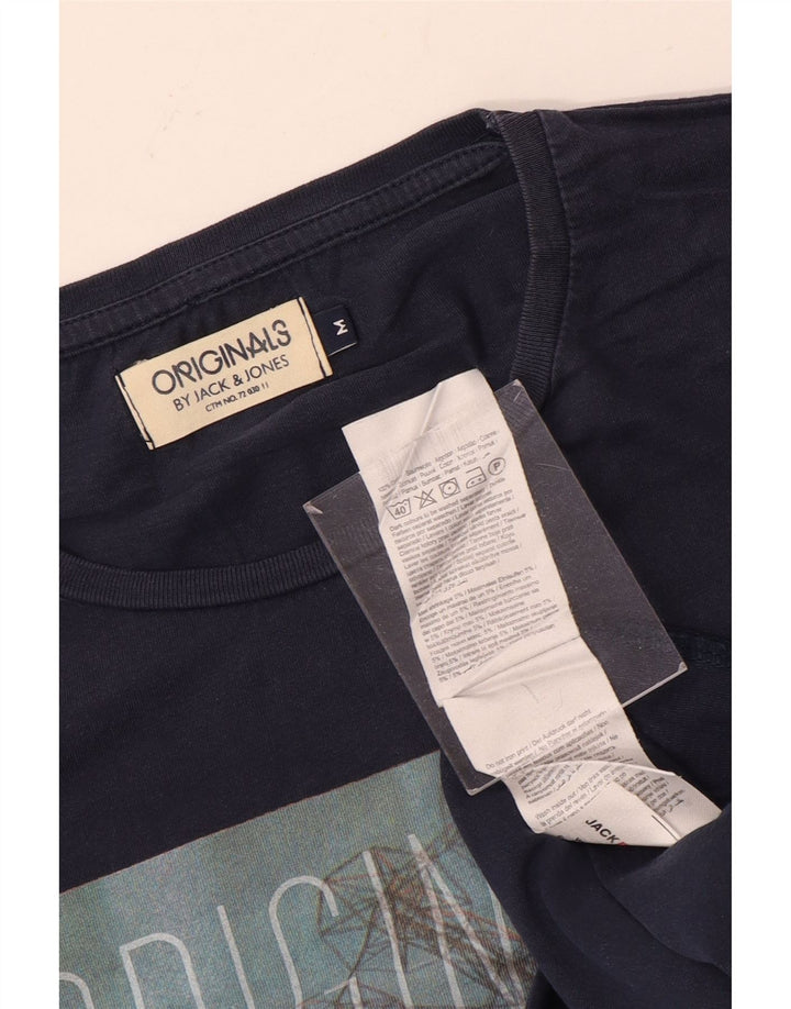 Jack & Jones Herre grafisk T-shirt Top Medium Marineblå Bomuld