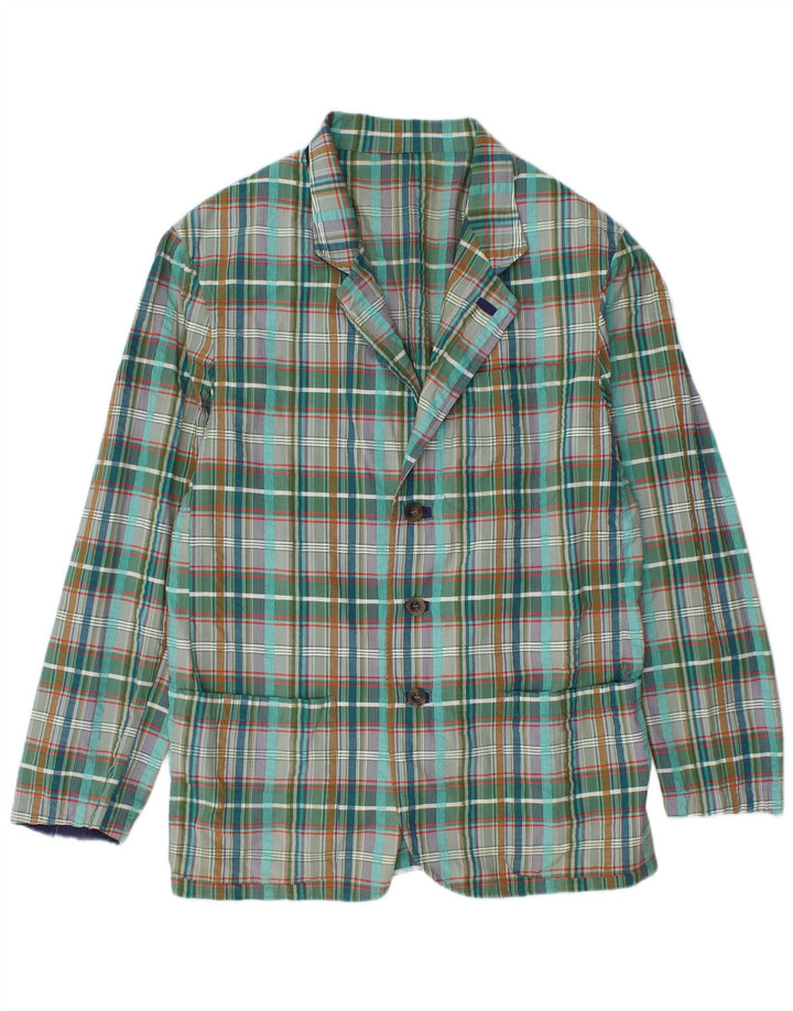 Vintage Herre 3-knaps blazerjakke IT 48 Medium Grøn Plaid Bomuld