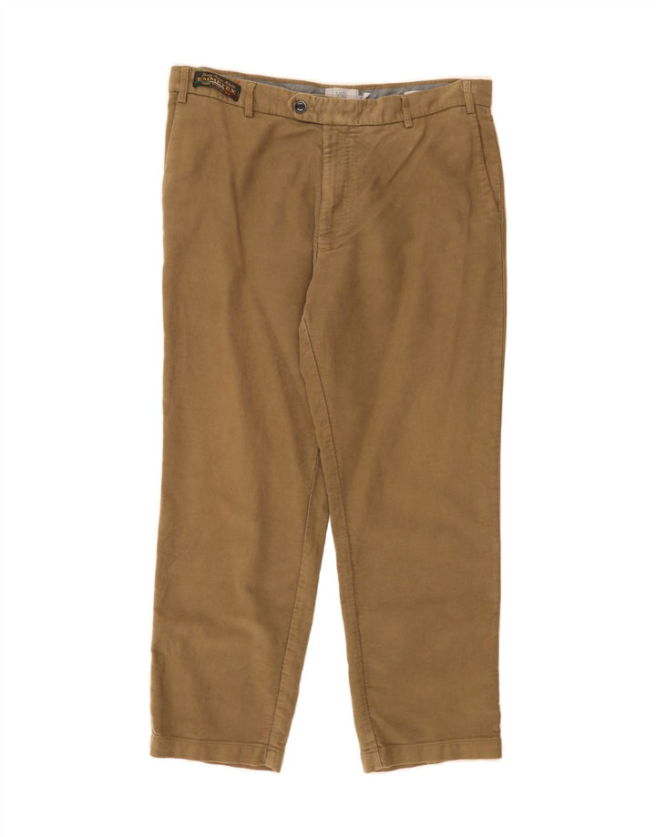 MARKS & SPENCER Mens Regular Straight Suit Trousers W38 L29 Brown Cotton Vintage Marks & Spencer and Second-Hand Marks & Spencer from Messina Hembry 