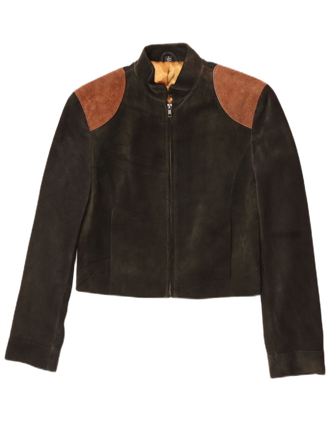 Vintage Kvinders Crop Bomber Jacket UK 12 Medium Green Colourblock