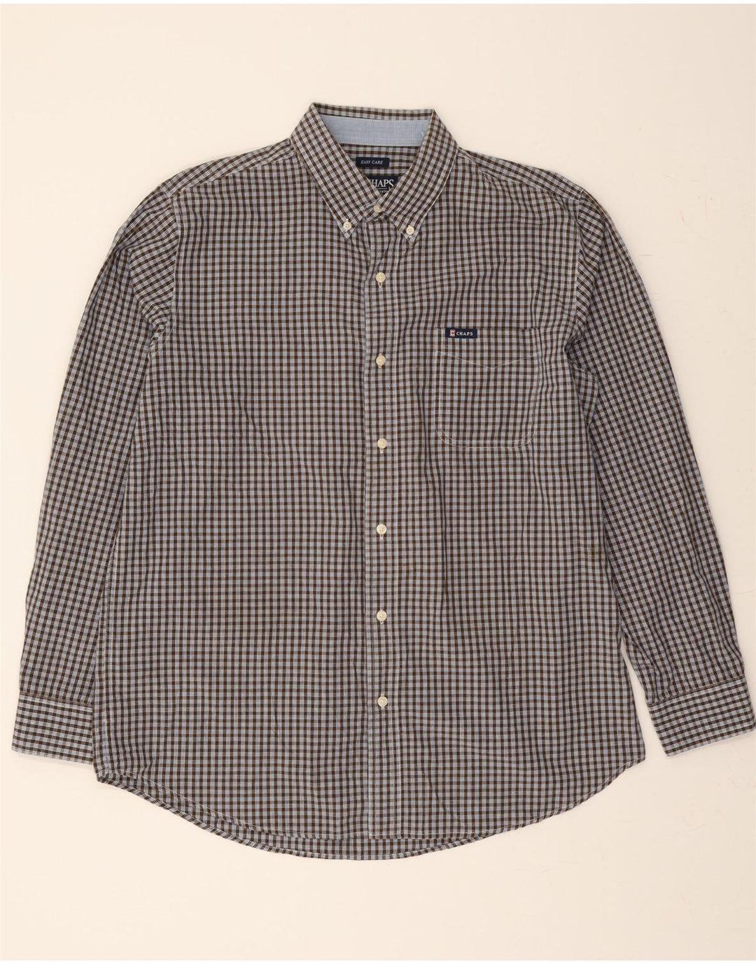 CHAPS Mens Easy Care Shirt Large Blue Check Cotton Vintage Chaps and Second-Hand Chaps from Messina Hembry 