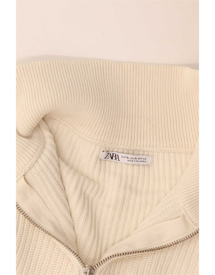 Zara Herre Zip Neck Jumper Sweater XL Hvid