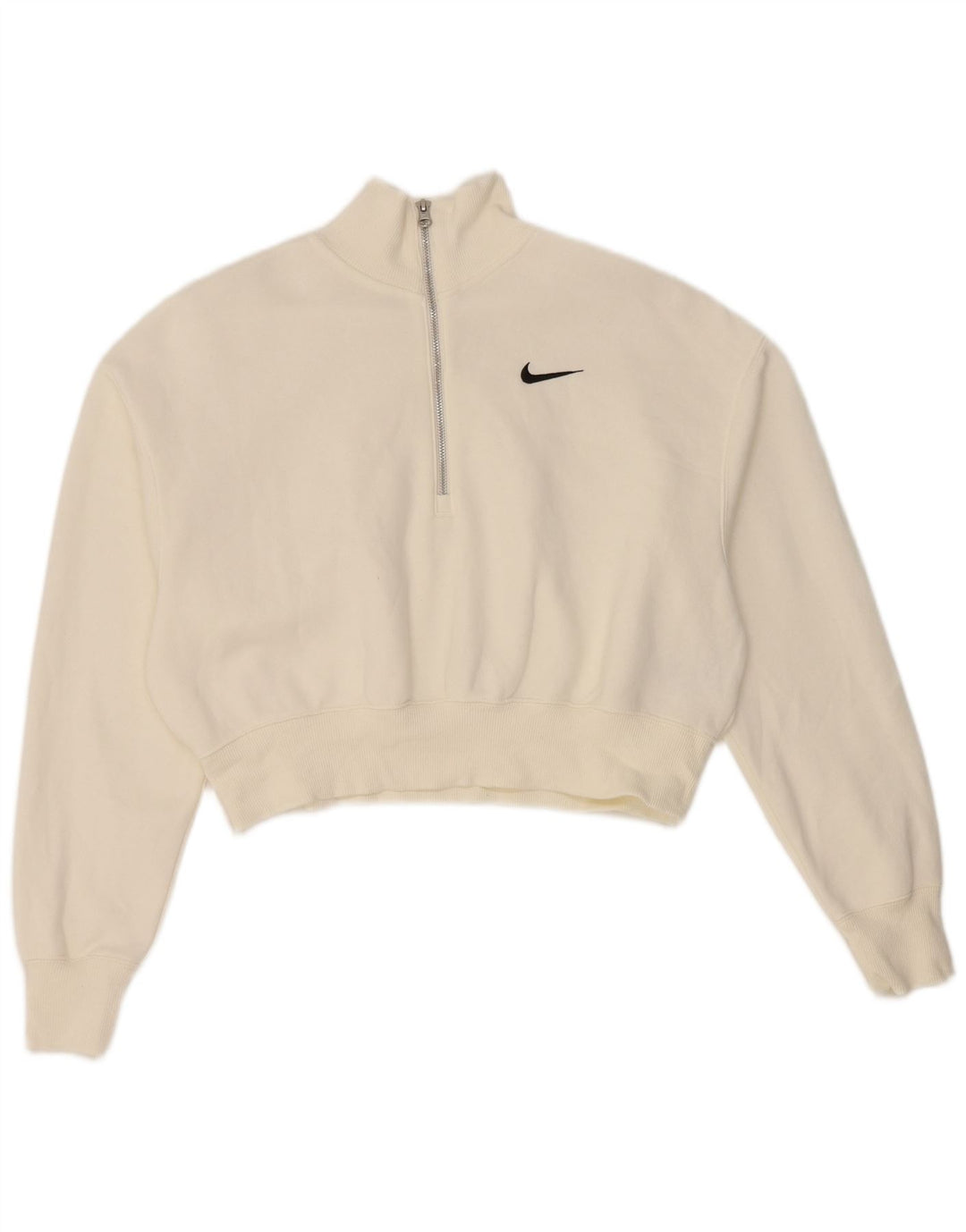 Nike Dame Oversized Crop Zip Neck Sweatshirt Jumper UK 10 Small White