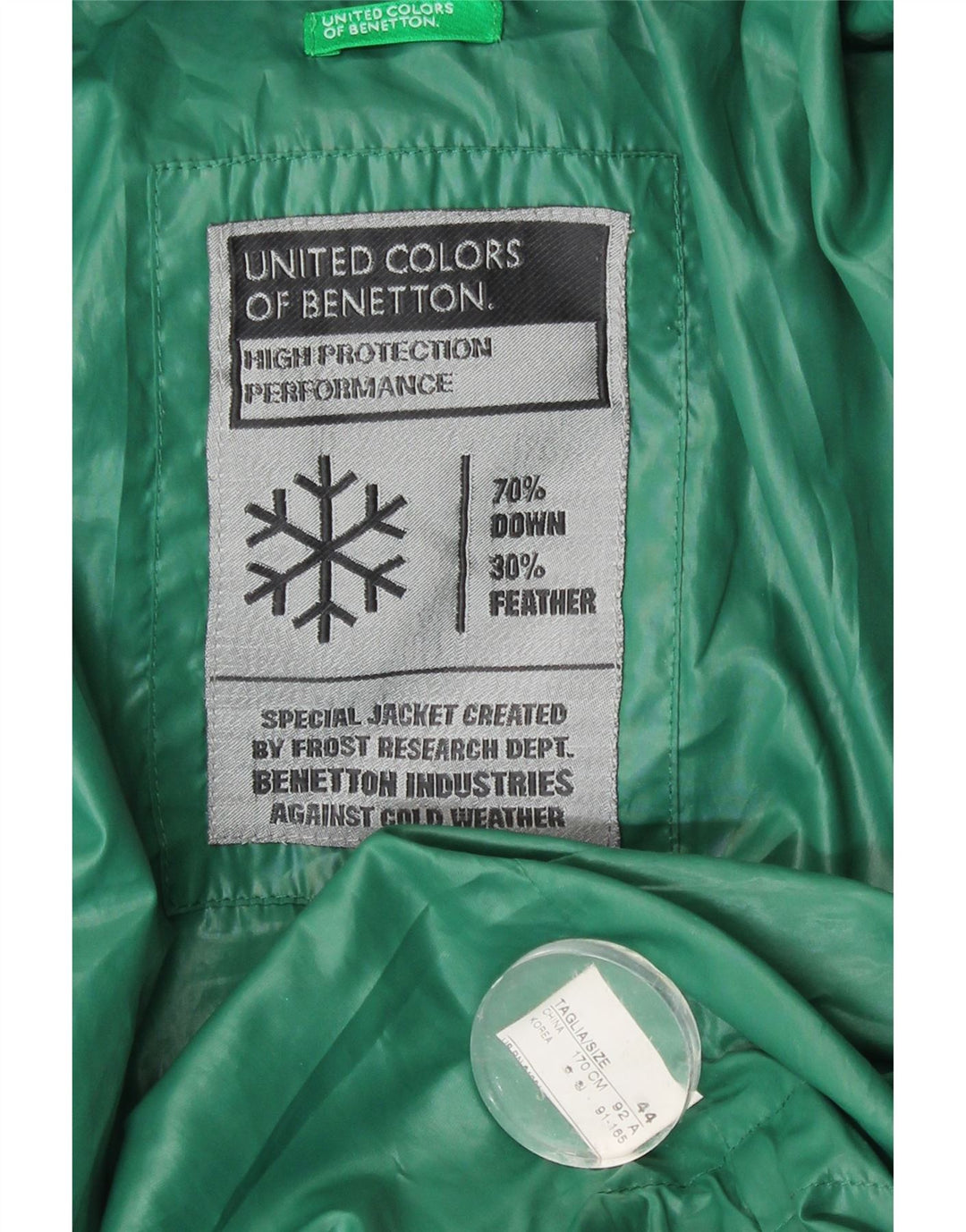 Benetton Polstret hættejakke til kvinder IT 44 Medium Green Polyester