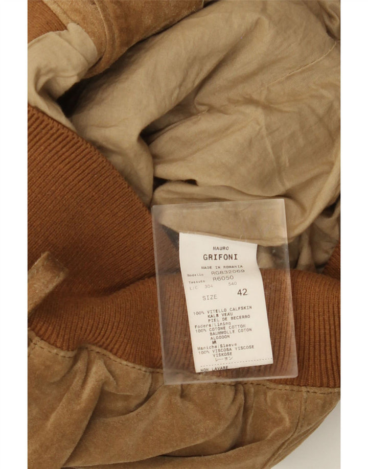 MAURO GRIFONI Dame ruskind bomberjakke IT 42 Medium brunt læder