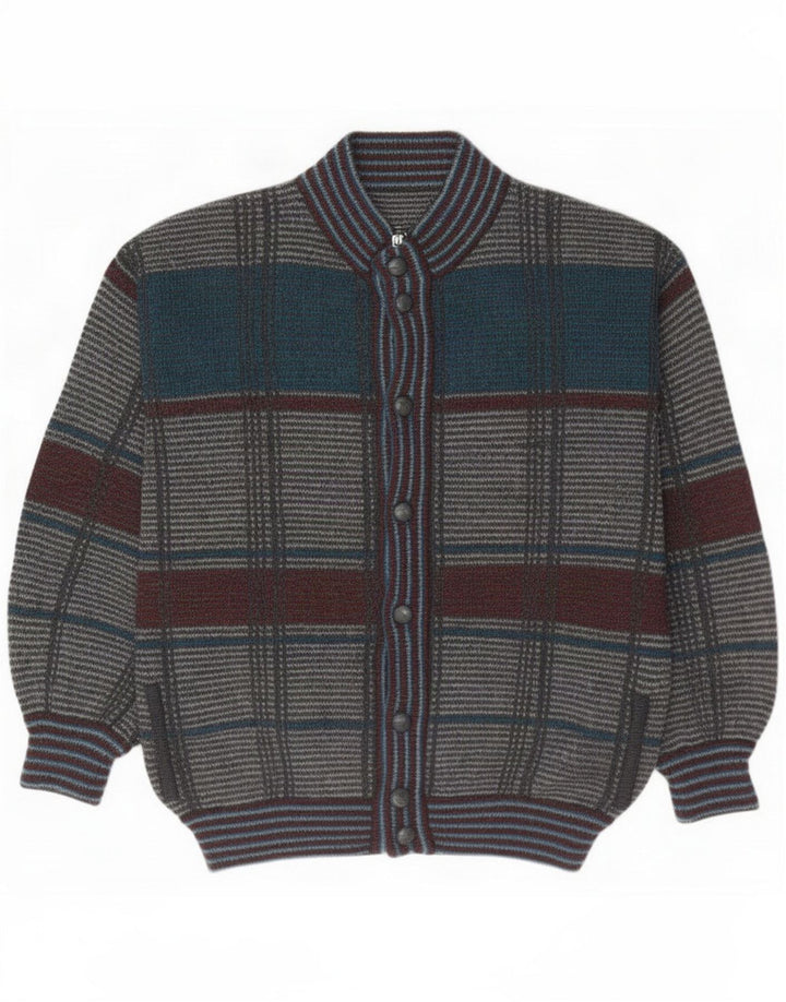 Vintage herre cardigan sweater Stor grå plaid uld