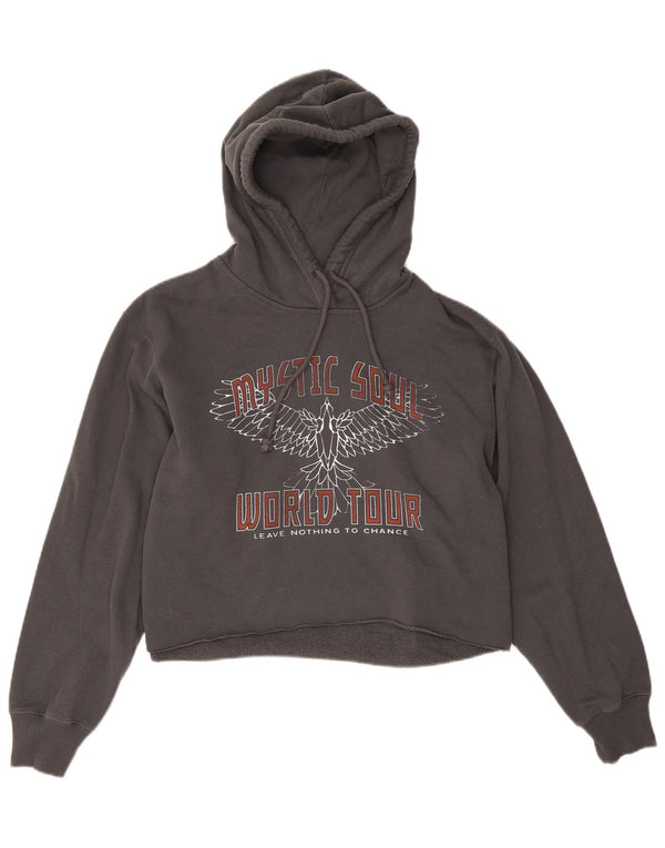 Hollister Dame Oversized Crop Graphic Hoodie Jumper UK 10 Small Grey