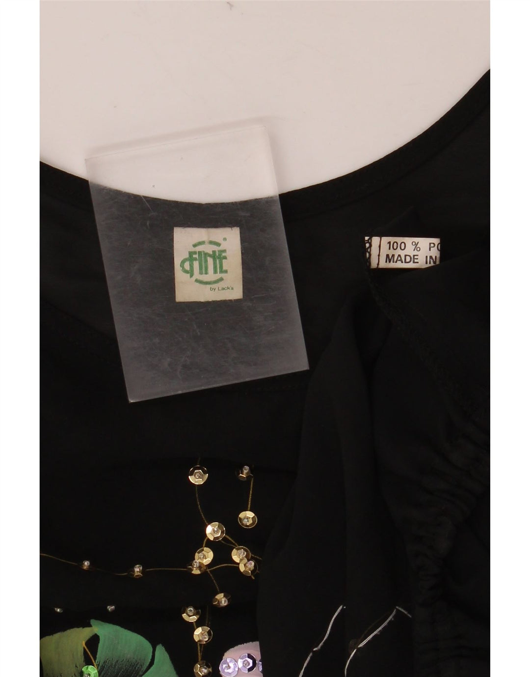 VINTAGE Womens Crop Batwing Bluse Top UK 18 XL Black Floral Polyester