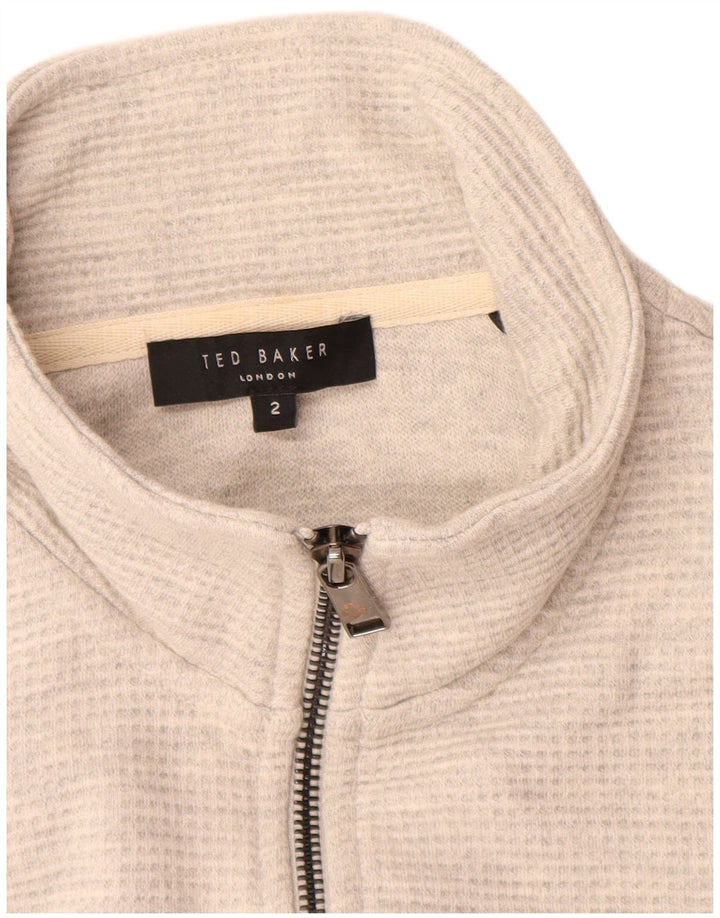 Ted Baker Herre Zip Neck Sweatshirt Jumper Størrelse 2 Lille Grå Bomuld