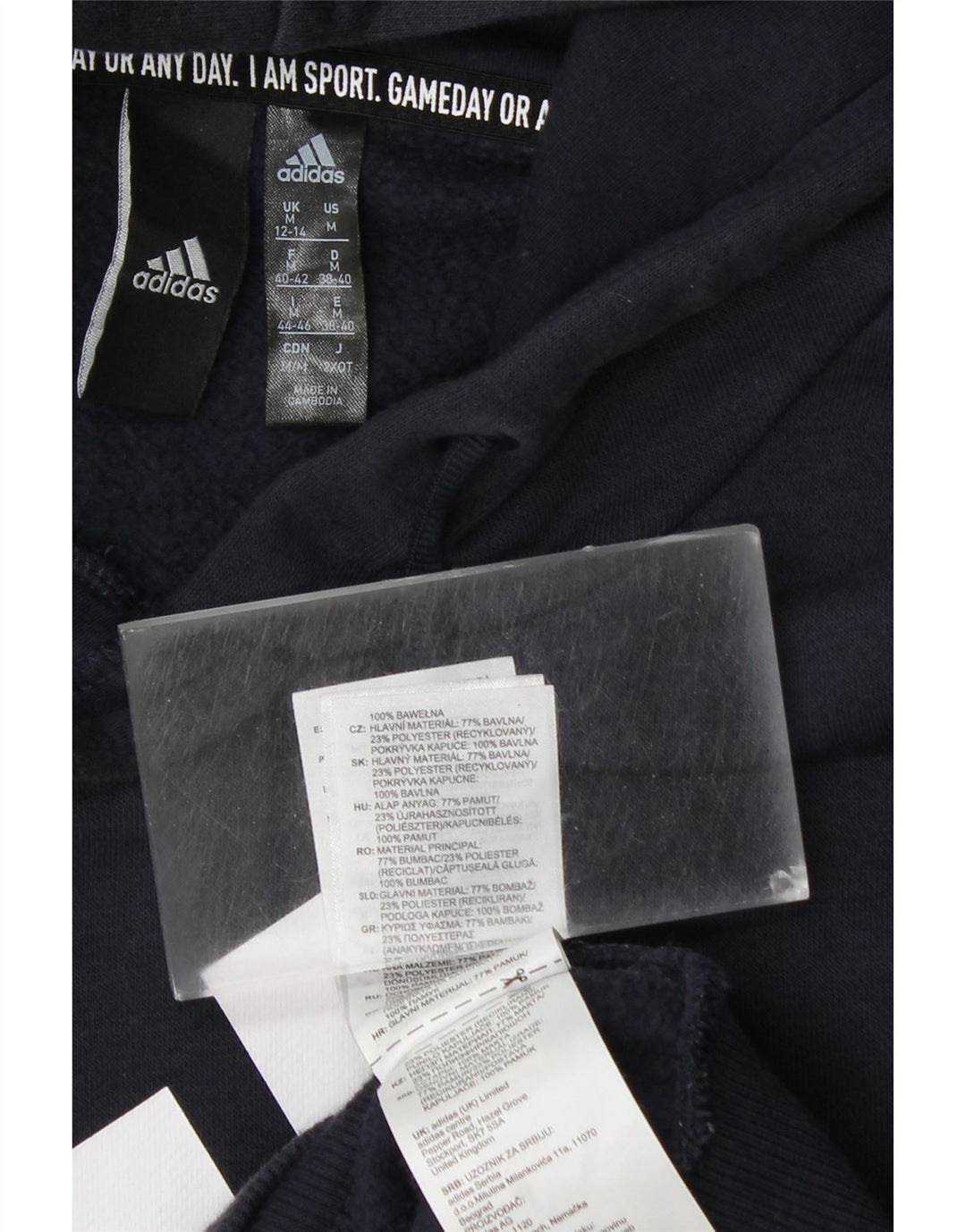 ADIDAS grafisk hættetrøje til kvinder UK 12/14 Medium marineblå bomuld