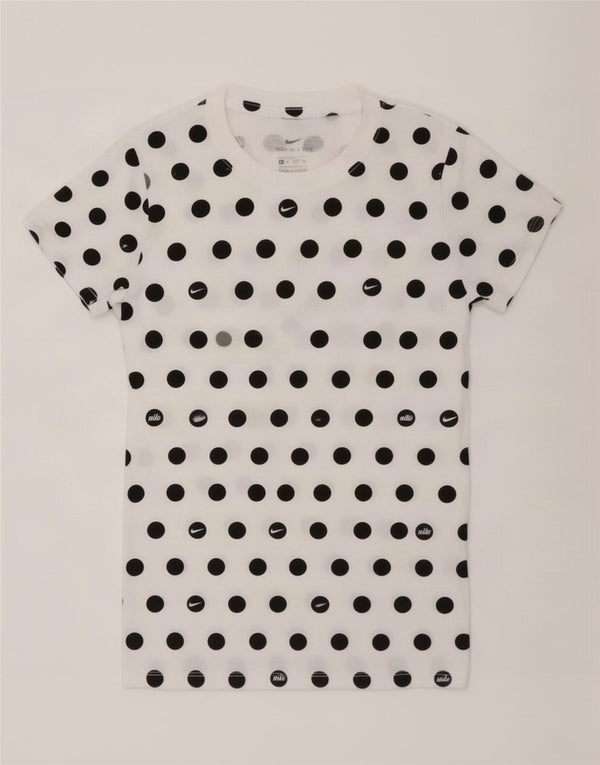 Nike T-shirt top til kvinder DK 6 XS Hvid polkaprikket bomuld