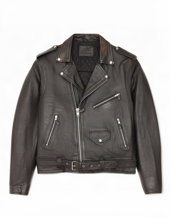 Vintage Herre Læder Biker Jacket UK 38 Medium Sort