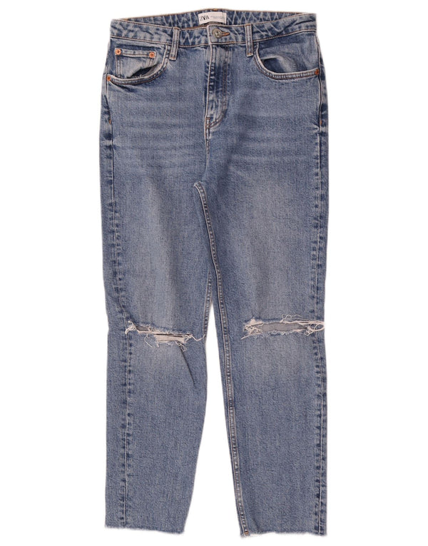 Zara Womens High Waist Distressed Tapered Jeans EU 40 Medium W30 L26 Blue