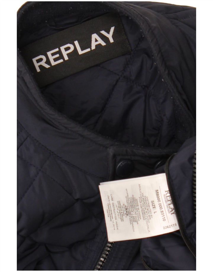 Replay Herre Quilted Jacket UK 40 Large Navy Blue Polyester