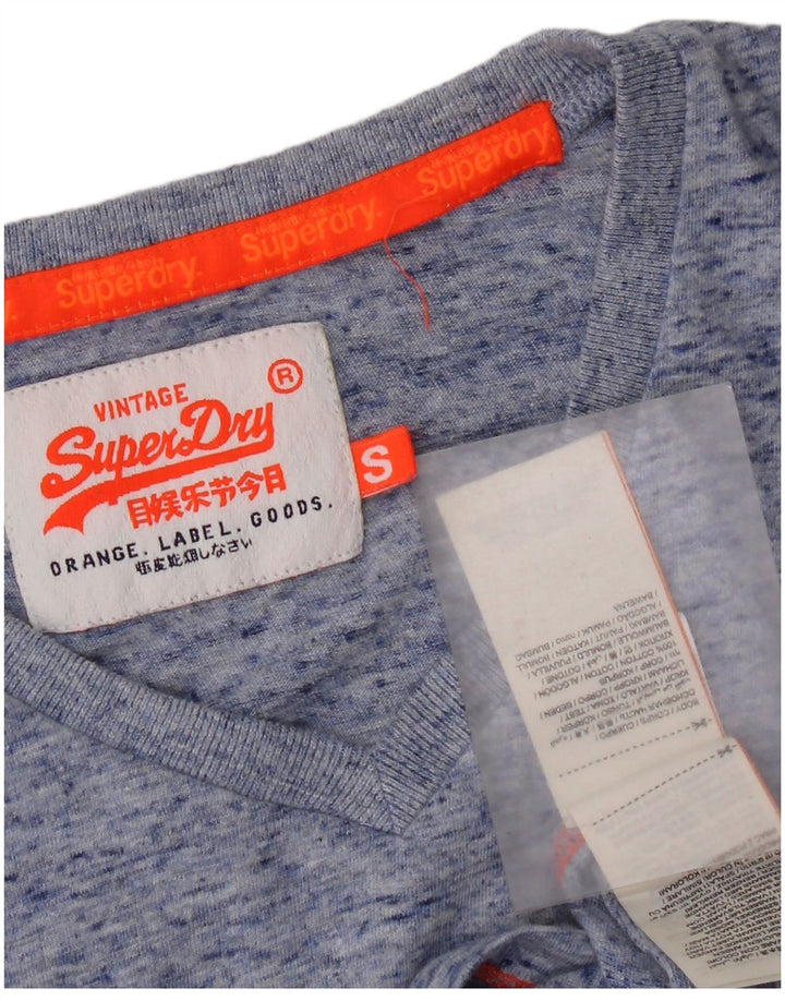 Superdry T-shirt top til mænd, lille blå flækket bomuld