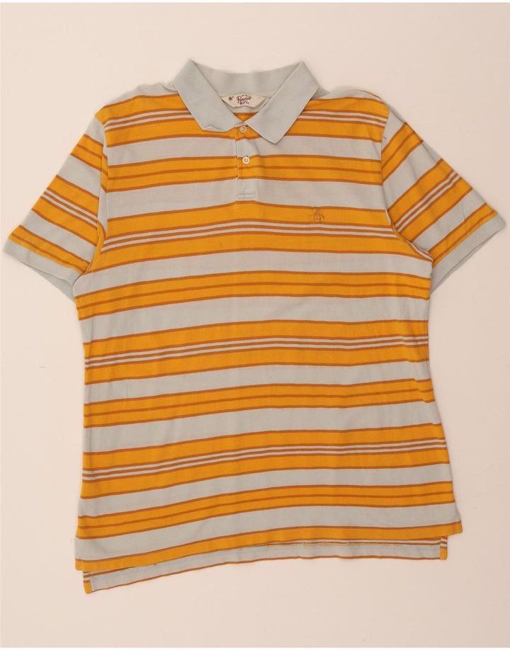 PENGUIN Mens Polo Shirt Large Yellow Striped Cotton Vintage Penguin and Second-Hand Penguin from Messina Hembry 