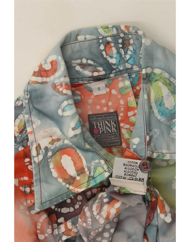 Think Pink Womens Shirt UK 10 Small Multicolored Floral Cotton