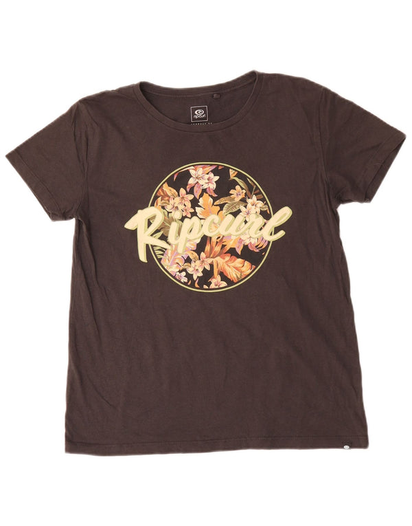 Rip Curl Dame Grafisk T-Shirt Top UK 10 Small Black Floral