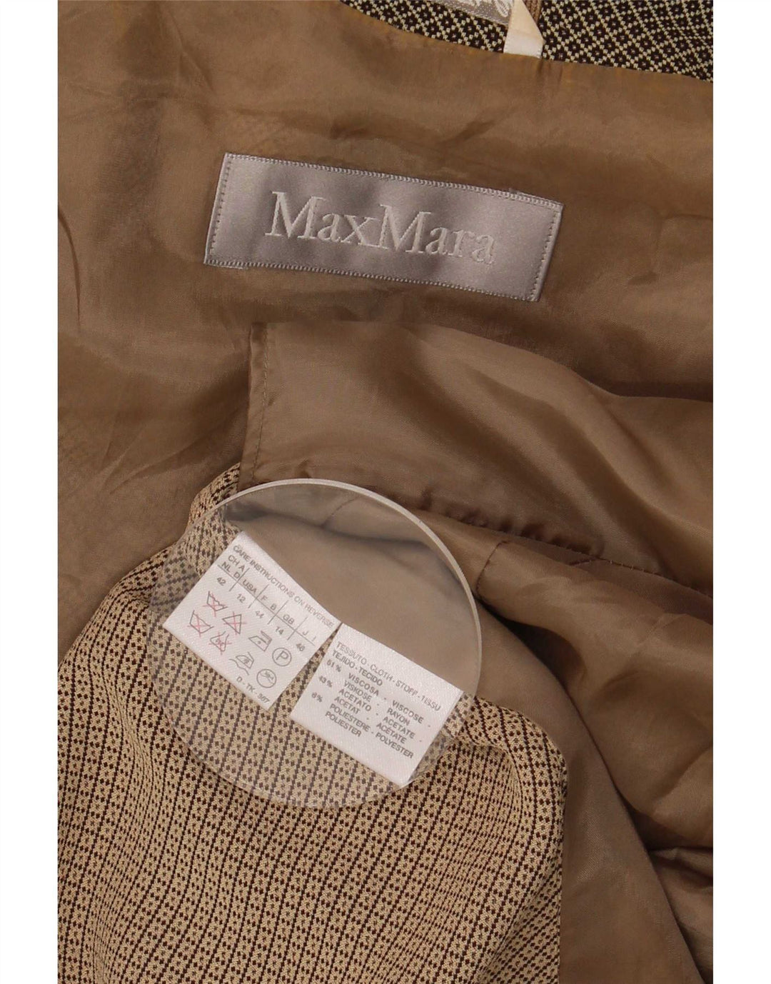 Max Mara Dame 4-knaps blazerjakke UK 14 Stor brun geometrisk viskose