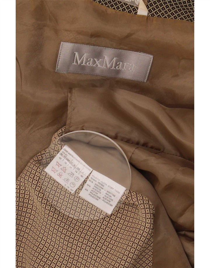 Max Mara Dame 4-knaps blazerjakke UK 14 Stor brun geometrisk viskose