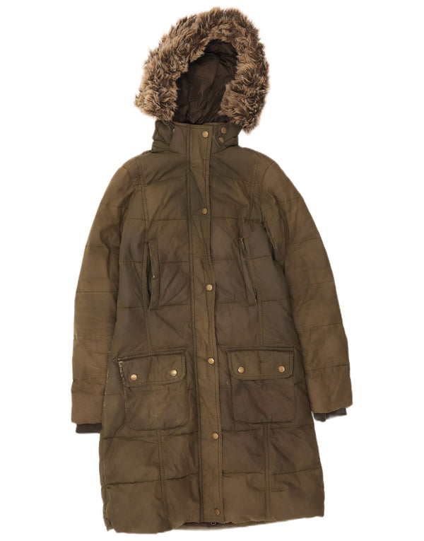 Barbour Dame Hooded Polstret Frakke UK 8 Small Khaki Cotton