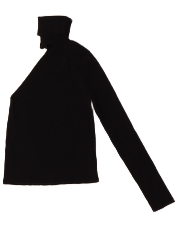 Zara Womens Crop Roll Neck One Shoulder Top UK 8 Small Black Viscose