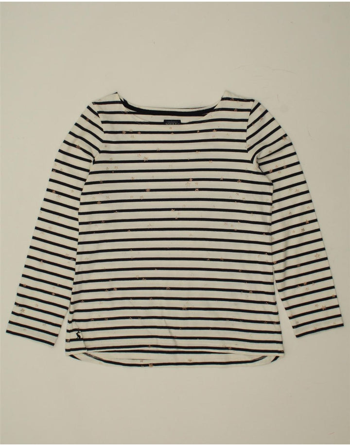 JOULES Womens Top Long Sleeve UK 12 Medium White Striped Vintage Joules and Second-Hand Joules from Messina Hembry 