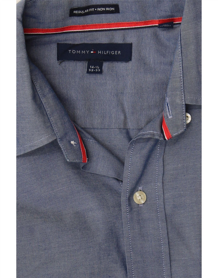 TOMMY HILFIGER Mens Regular Fit Shirt Size 14 1/2 Small Navy Blue Cotton Vintage Tommy Hilfiger and Second-Hand Tommy Hilfiger from Messina Hembry 