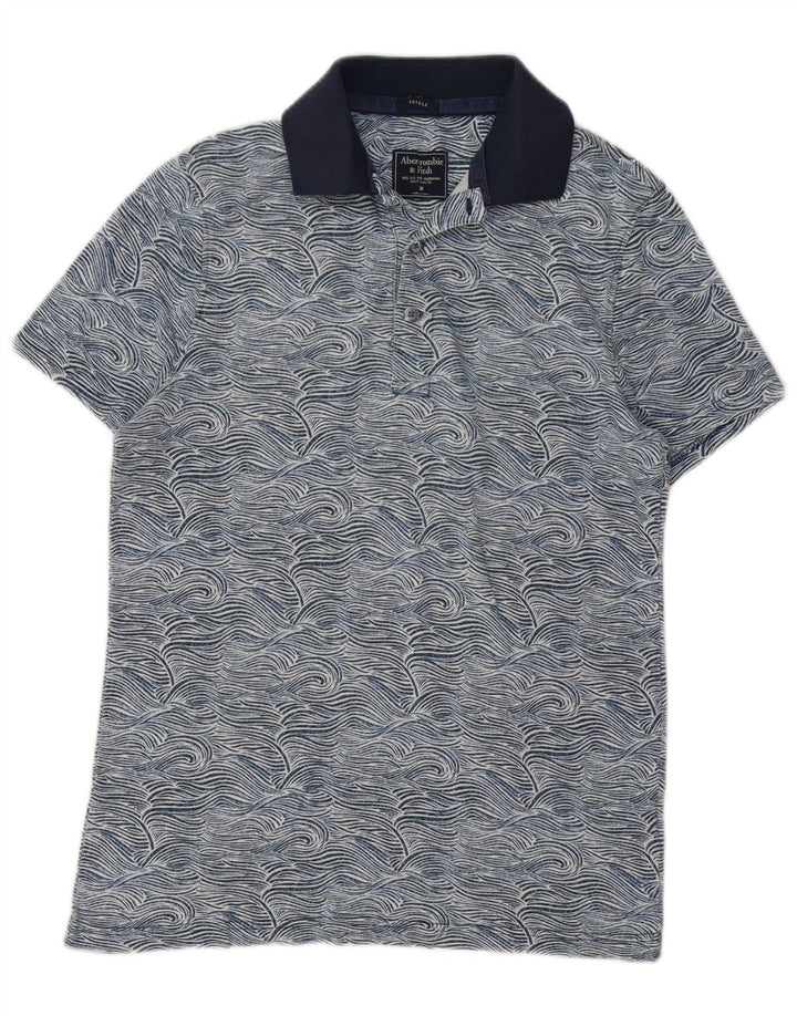 Abercrombie & Fitch Herre Muscle Abstrakt mønster Polo Shirt Medium Blue