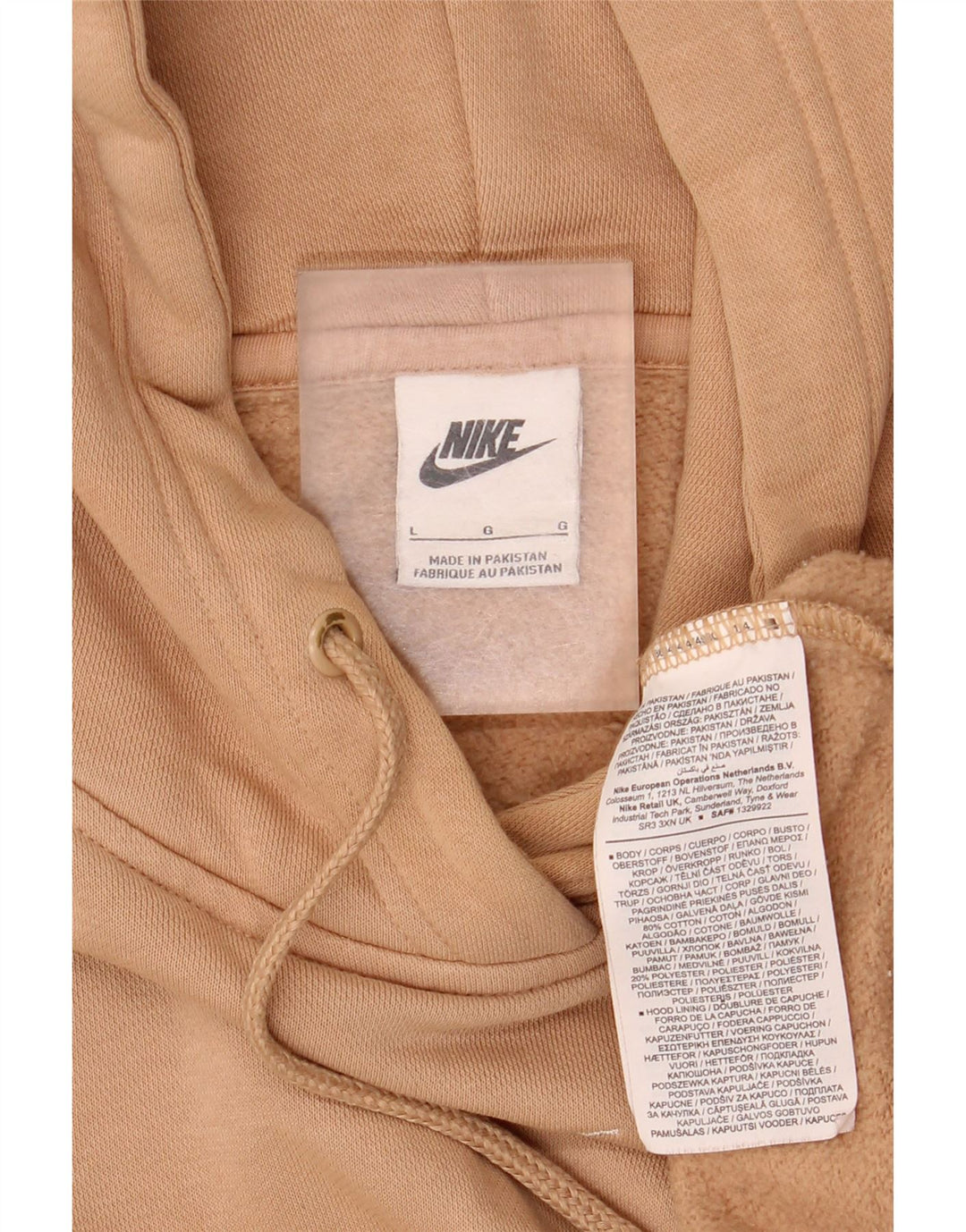 Nike Herre Loose Fit Hoodie Jumper Stor Beige Bomuld