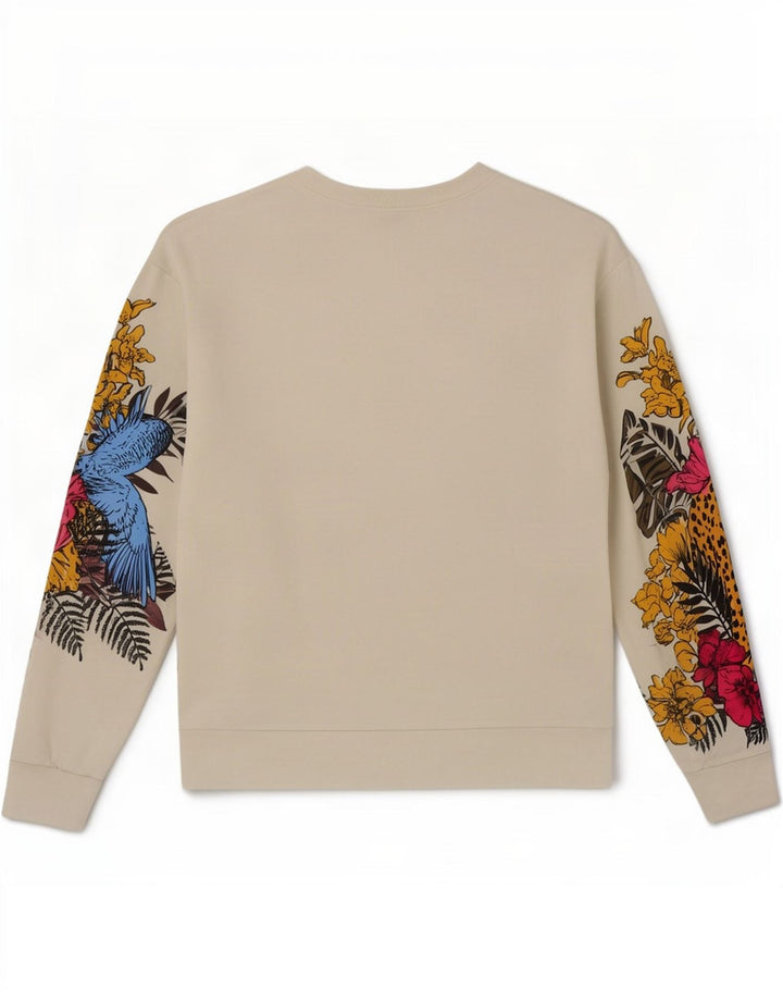 Zara Dame Sweatshirt Jumper UK 14 Medium Beige Blomsterbomuld