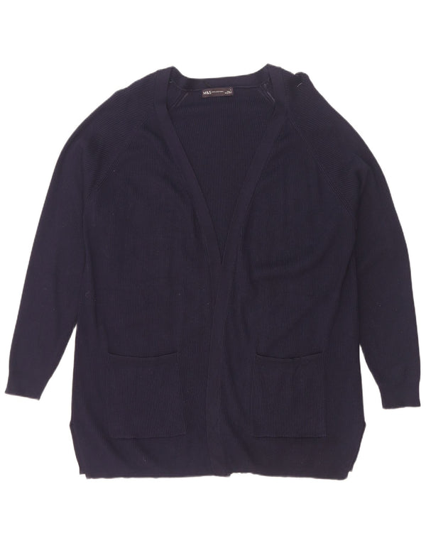Marks & Spencer Womens Open Cardigan Sweater UK 14 Large Navy Blue Viscose