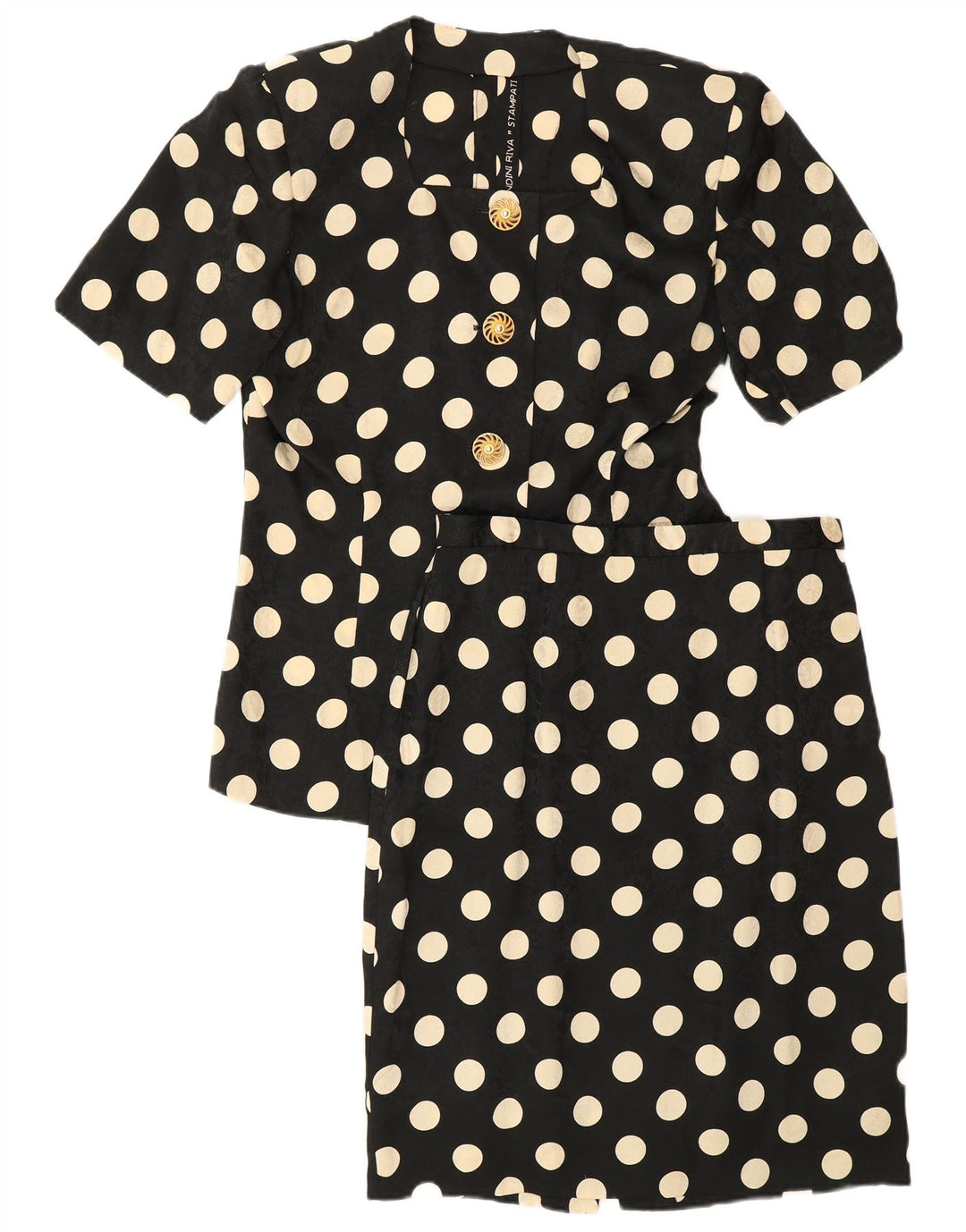 Vintage Kvinder kortærmet 2-delt nederdel Sæt UK 12 Medium W28 Sort