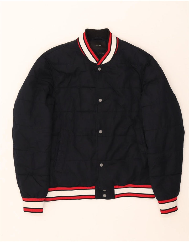 Zara Polstret Herrejakke UK 40 Large Navy Blue Polyester