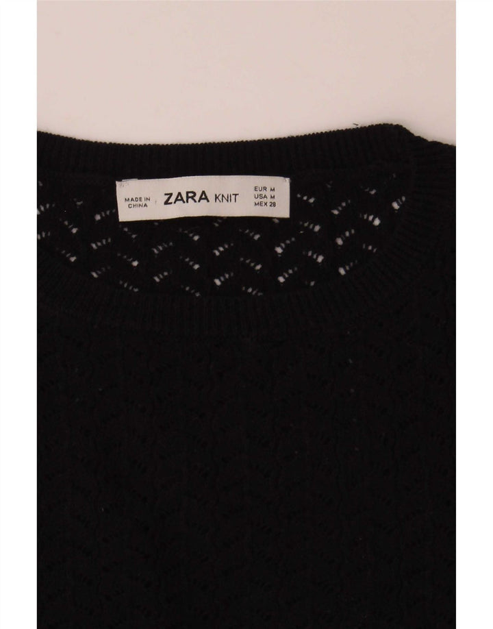 Zara Womens Crop Knit Bluse Top UK 12 Medium Navy Blue Striped