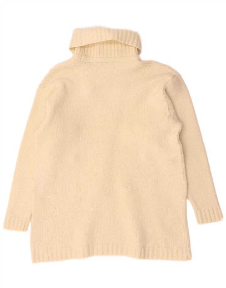 Vintage Dame Roll Neck Jumper Sweater UK 14 Medium Off White Geometrisk