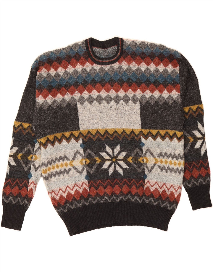 VINTAGE Mens Crew Neck Jumper Sweater Medium Grey Argyle/Diamond Vintage Vintage and Second-Hand Vintage from Messina Hembry 