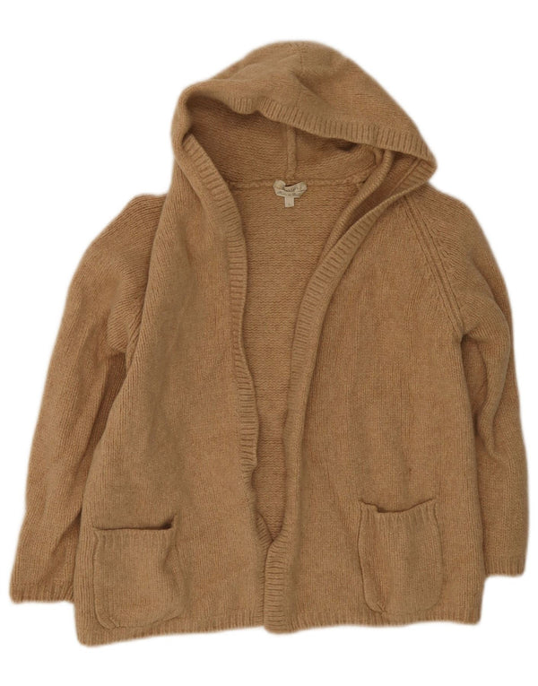Max Mara Womens Hooded Open Cardigan Sweater UK 14 Large Beige Virgin Wool