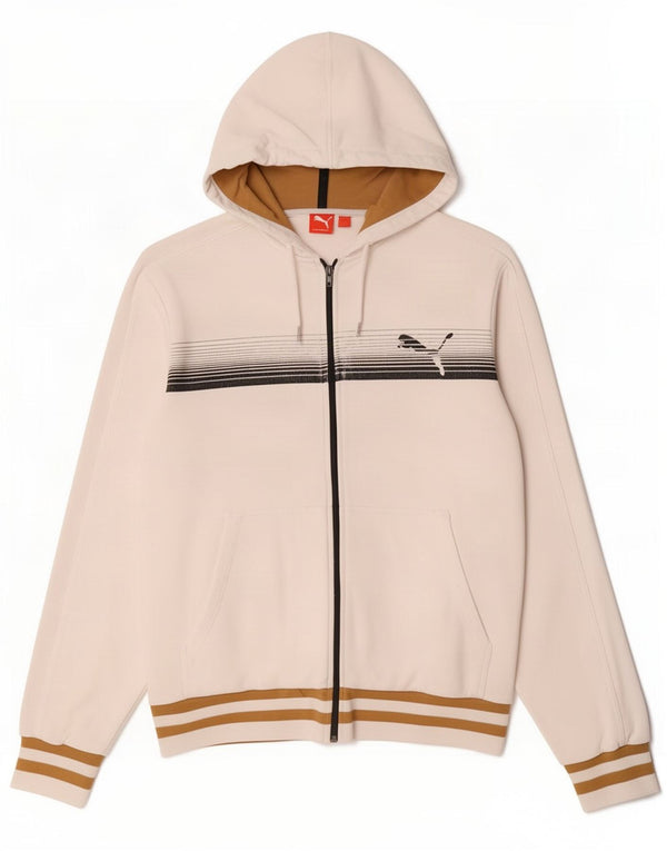 Puma Mens Zip Hoodie Sweater Small White Striped Cotton