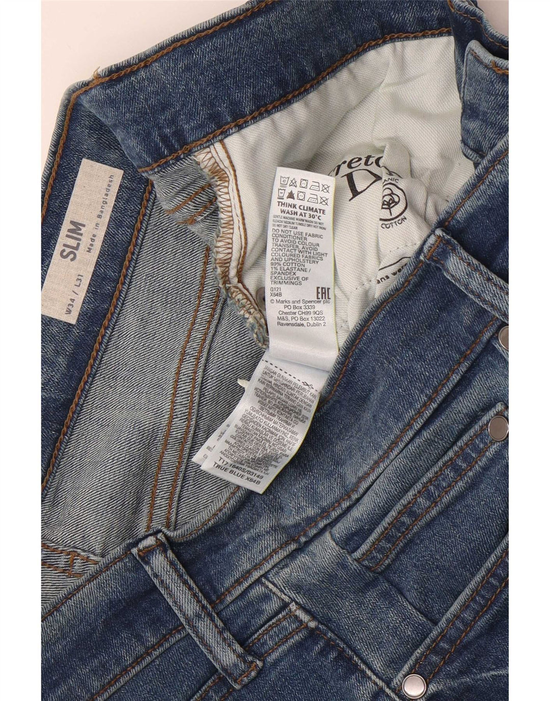 Marks & Spencer Herre Slim Jeans W34 L31 Blå Bomuld