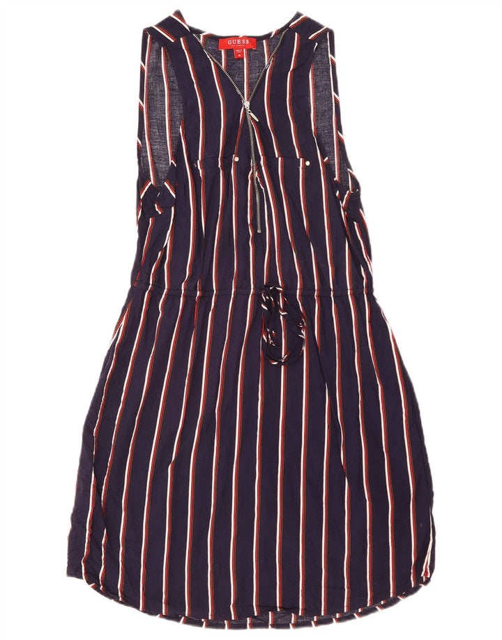 Guess Dame Ærmeløs Basiskjole UK 12 Mellem marineblå stribet viskose