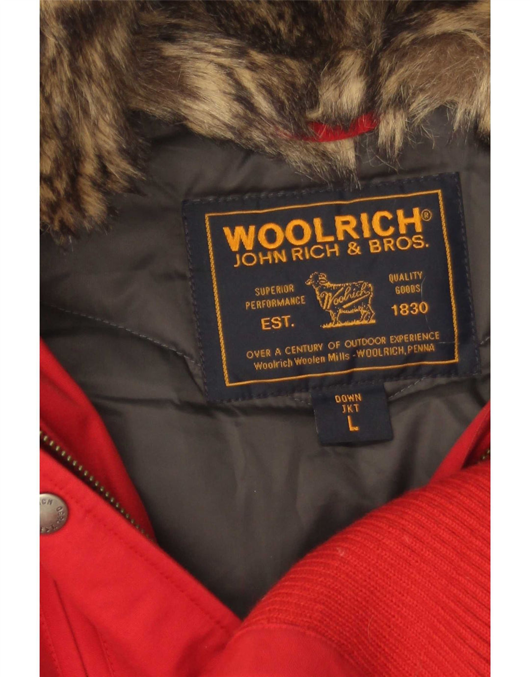 Woolrich Polstret hættejakke til kvinder UK 14 Stor rød bomuld
