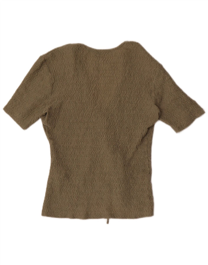 Zara Kortærmet Crop Top UK 8 Small Khaki Polyester