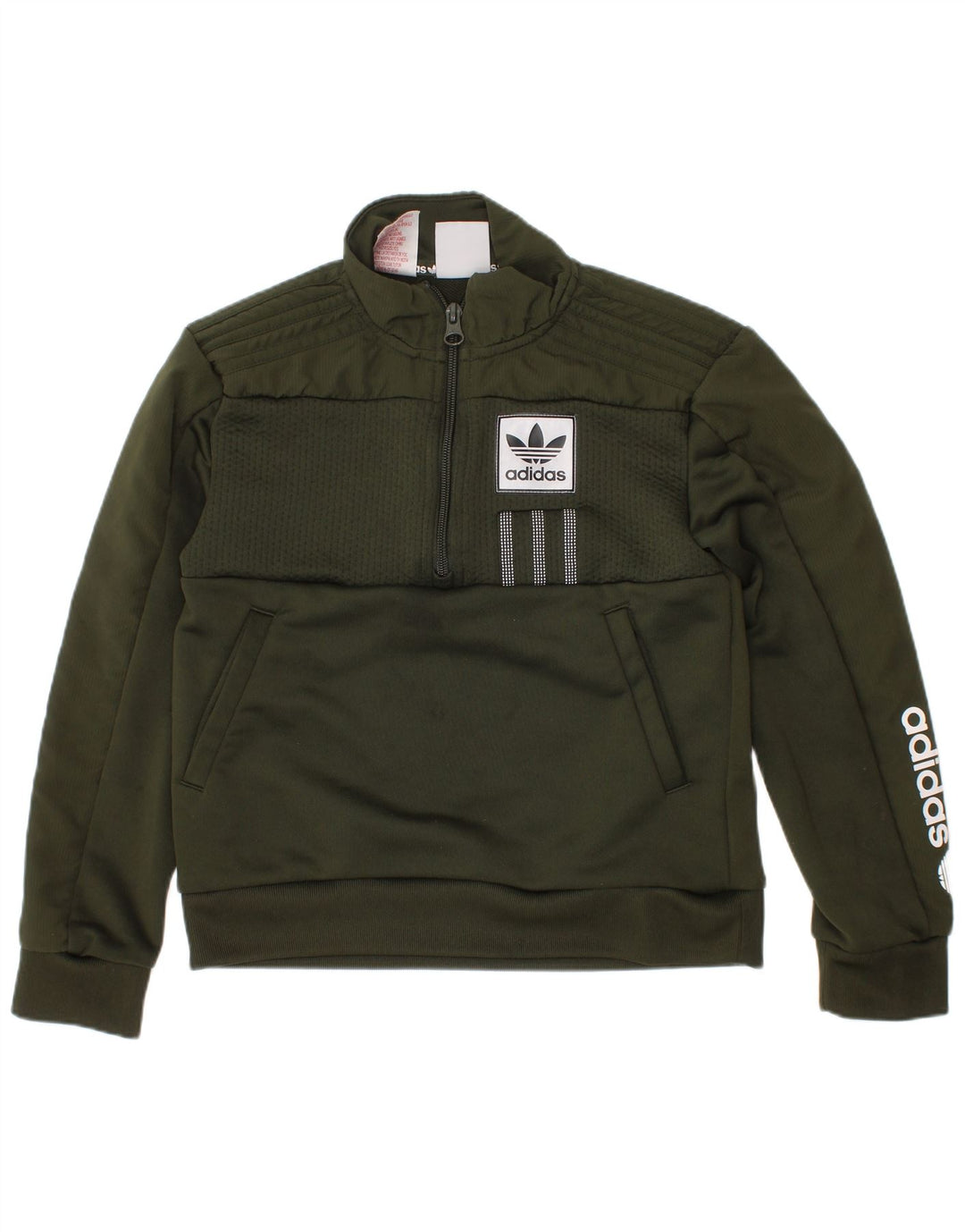 Adidas Boys Grafisk Zip Neck Sweatshirt Jumper 7-8 år Grøn Polyester