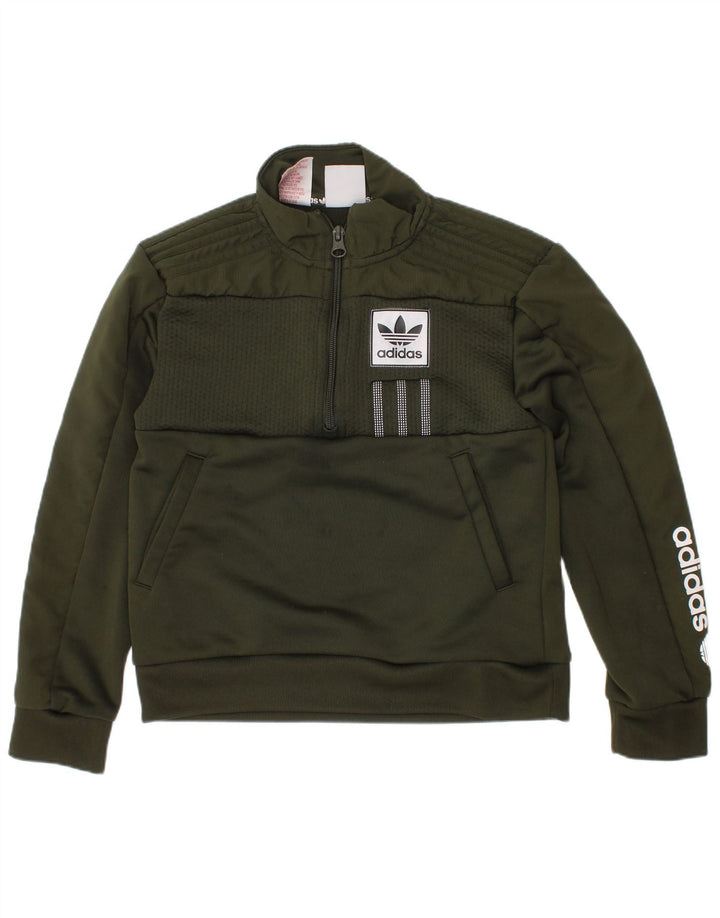 Adidas Boys Grafisk Zip Neck Sweatshirt Jumper 7-8 år Grøn Polyester