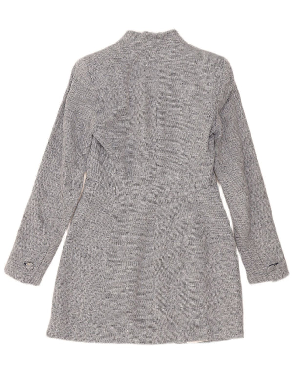 Zara Dame Longline Blazer Jacket UK 4 XS Blue Chevron Modern